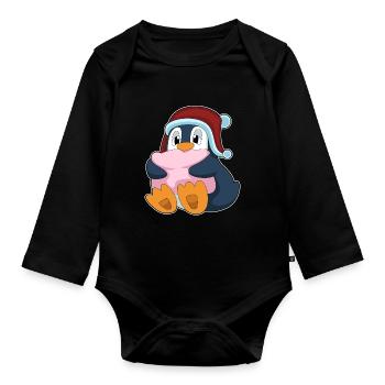Pinguin Schlafen Kissen - Baby Bio-Langarm-Body - Schwarz - Vorne