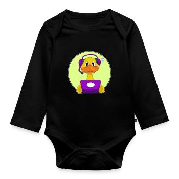 Ente Sekretärin Laptop Büro - Baby Bio-Langarm-Body - Schwarz - Vorne