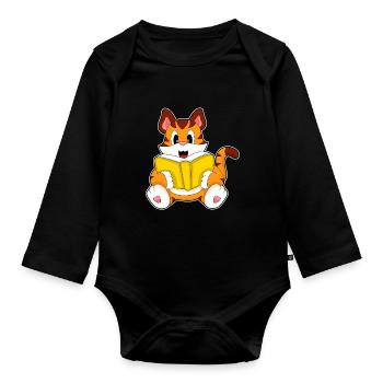 Tiger Nerd Buch  - Baby Bio-Langarm-Body - Schwarz - Vorne