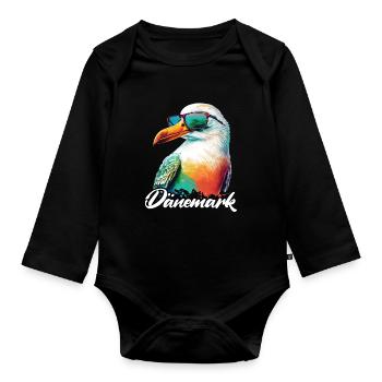 Dänemark Urlaub coole bunte Möwe mit Sonnenbrille - Baby Bio-Langarm-Body - Schwarz - Vorne