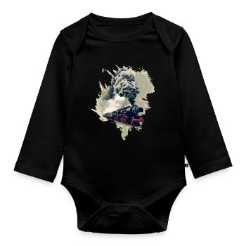Old steam locomotive - Organic Longsleeve Baby Bodysuit - black - Front