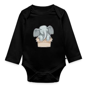 Elefant Karton - Baby Bio-Langarm-Body - Schwarz - Vorne