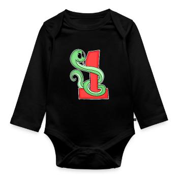 1 an - inscription à l’école - motif serpent - Body Bébé bio manches longues - noir - Devant