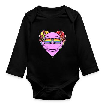 Arc-en-ciel - Axolotl avec lunettes et coeur - Body Bébé bio manches longues - noir - Devant