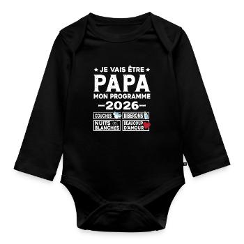 Je vais être papa mon programme en 2026 - Body Bébé bio manches longues - noir - Devant