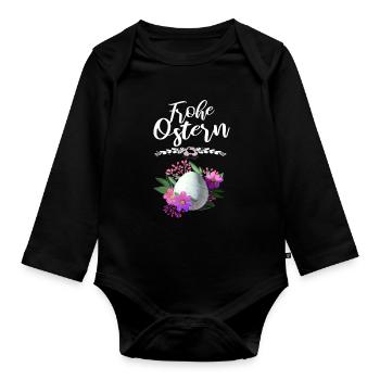Frohe Ostern Osterei Floral - Baby Bio-Langarm-Body - Schwarz - Vorne