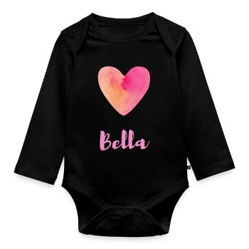 T-shirt Bella Pink Heart Nom Italien - Body Bébé bio manches longues - noir - Devant