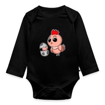 Huhn Familie - Huhn mit Baby - Huhn Motiv - Baby Bio-Langarm-Body - Schwarz - Vorne