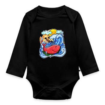 Watermelon Whale - Organic Longsleeve Baby Bodysuit - black - Front