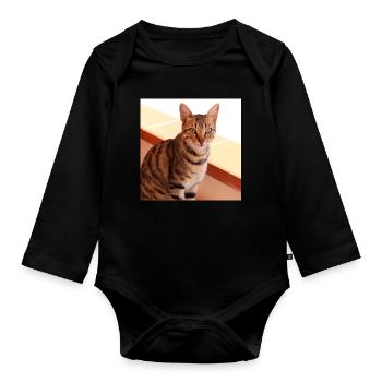 Katze Kätzchen Poster quadratisch Katzenposter - Baby Bio-Langarm-Body - Schwarz - Vorne