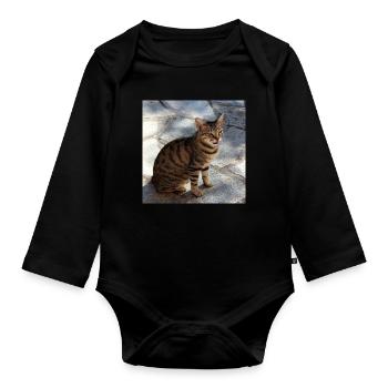 Katze Kätzchen Poster quadratisch Katzenposter - Baby Bio-Langarm-Body - Schwarz - Vorne