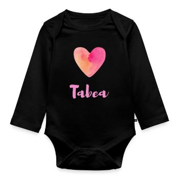 Tabea Rosa Herz Mädchen Geschenkidee Outfit - Baby Bio-Langarm-Body - Schwarz - Vorne