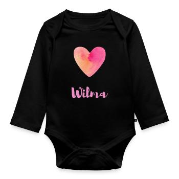 Wilma Pink Heart Girl Aesthetic Name Shirt - Organic Longsleeve Baby Bodysuit - black - Front