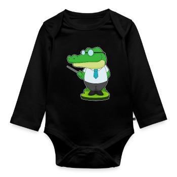 Crocodile Teacher Pointing Stick School - Organic Longsleeve Baby Bodysuit - black - Front