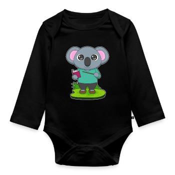 Koala Teacher Pointing Stick School - Organic Longsleeve Baby Bodysuit - black - Front