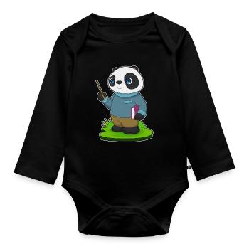 Panda Teacher Pointer School - Organic Longsleeve Baby Bodysuit - black - Front