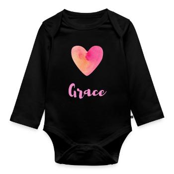 Grace Pink Heart Girl Aesthetic Gift Tee - Organic Longsleeve Baby Bodysuit - black - Front