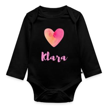 T-shirt esthétique de Klara Pink Heart Girl - Body Bébé bio manches longues - noir - Devant