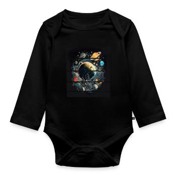 Space Planeten Astronaut für einen Kinder und - Baby Bio-Langarm-Body - Schwarz - Vorne