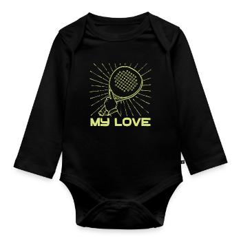 Spieler Racket Training Padel Turnier Statement - Baby Bio-Langarm-Body - Schwarz - Vorne