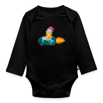 Pencil Car - Organic Longsleeve Baby Bodysuit - black - Front