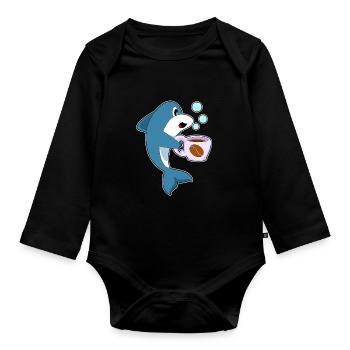 Delfin coffee cup - Organic Longsleeve Baby Bodysuit - black - Front
