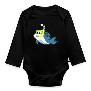 Plongée en apnée avec plongeur de dauphins - Body Bébé bio manches longues - noir - Devant
