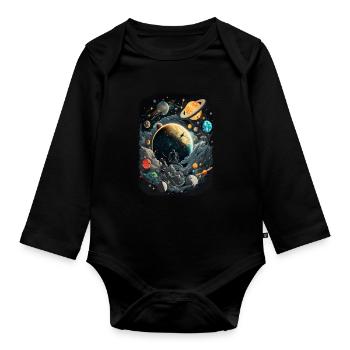 Space Weltraum Astronaut für Erwachsene - Baby Bio-Langarm-Body - Schwarz - Vorne