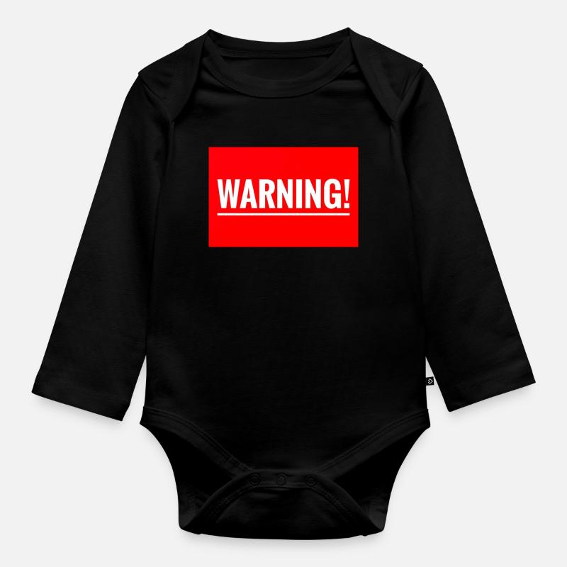 Warning Flexible Embroidery Design - Organic Longsleeve Baby Bodysuit - black