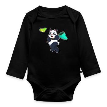 Pêche au filet de débarquement du panda pêcheur - Body Bébé bio manches longues - noir - Devant