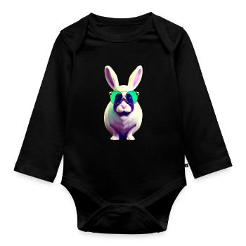 Lapin cool avec des lunettes de soleil - Body Bébé bio manches longues - noir - Devant