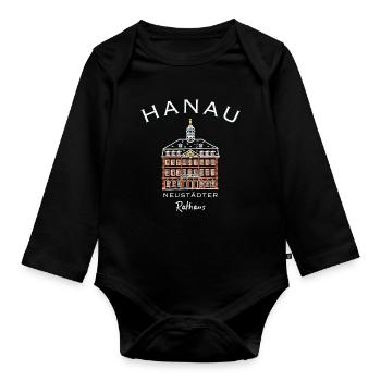 Hanau, Neustädter Rathaus, Hessen - Baby Bio-Langarm-Body - Schwarz - Vorne
