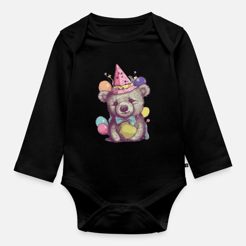 Party-Bär - Baby Bio-Langarm-Body - Schwarz