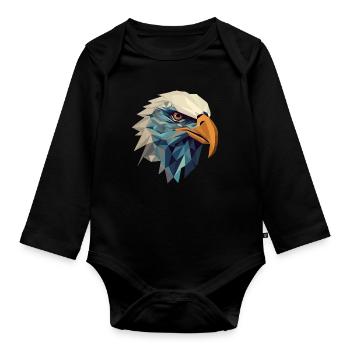 Stylized, geometric eagle - Organic Longsleeve Baby Bodysuit - black - Front