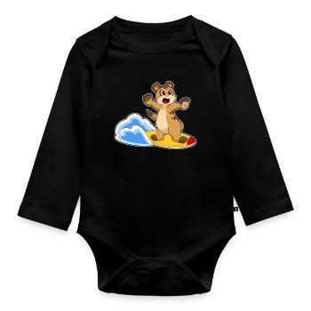 Meerkat Surfing Surfboard Summer - Organic Longsleeve Baby Bodysuit - black - Front