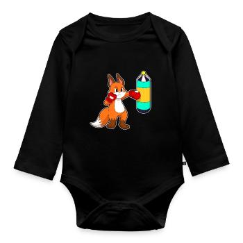 Fox Boxer Punching Bag Boxing - Organic Longsleeve Baby Bodysuit - black - Front