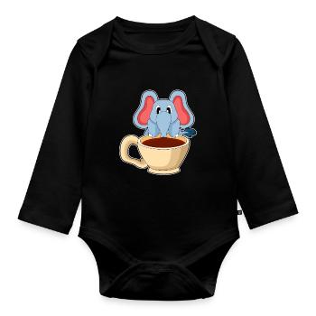 Elefant Tasse Kaffee - Baby Bio-Langarm-Body - Schwarz - Vorne