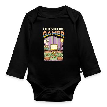Old-School-Gamer, lustige Retro-Videospielkonsole - Baby Bio-Langarm-Body - Schwarz - Vorne