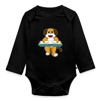 Dog Musician Keyboard Music - Body Bébé bio manches longues - noir - Devant