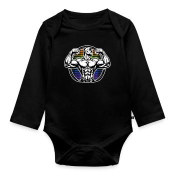 Power Figure in Rainbow Halos Bodybuilder - Organic Longsleeve Baby Bodysuit - black - Front