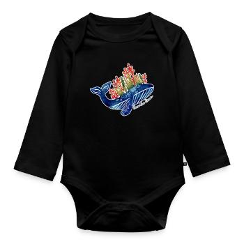 Illustration de baleine avec du corail | Protéger la mer - Body Bébé bio manches longues - noir - Devant