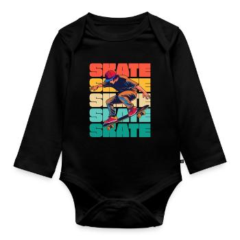 Skateboarding Cool Skater Boy Bunt - Baby Bio-Langarm-Body - Schwarz - Vorne
