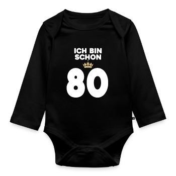 80. Geburtstag Geschenk - 80 Jahre mit Krone - Baby Bio-Langarm-Body - Schwarz - Vorne
