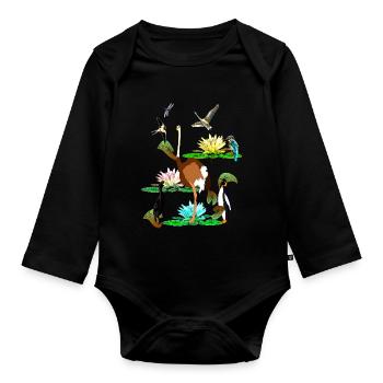 World of birds - Water lilies Schwabe Straus and Co. - Organic Longsleeve Baby Bodysuit - black - Front