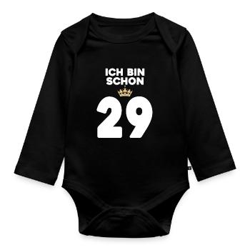 29. Geburtstag Geschenk - 29 Jahre mit Krone - Baby Bio-Langarm-Body - Schwarz - Vorne