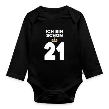 21. Geburtstag Geschenk - 21 Jahre mit Krone - Baby Bio-Langarm-Body - Schwarz - Vorne