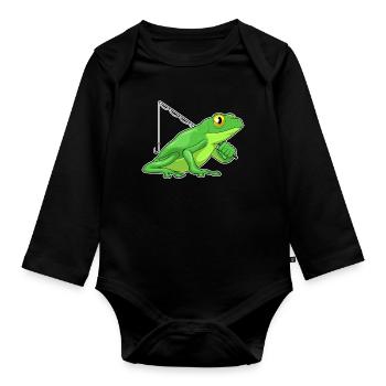 Canne à pêche Pêcheur Pêcheur Grenouille Canne à pêche - Body Bébé bio manches longues - noir - Devant