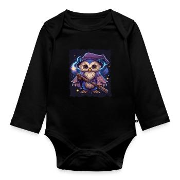 Niedliche Eule als Zauberer für einen Eulen Fans - Baby Bio-Langarm-Body - Schwarz - Vorne