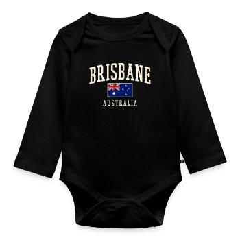 Brisbane Australia Vintage Flag Design - Organic Longsleeve Baby Bodysuit - black - Front