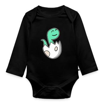 Dinosaur Egg Dino Baby Motif - Organic Longsleeve Baby Bodysuit - black - Front